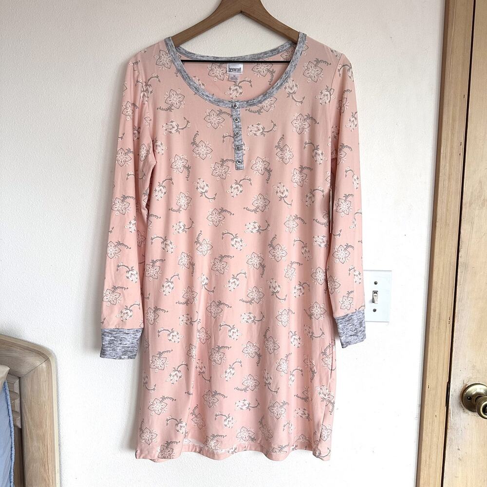 NWT Nightgown Henley Long Sleeve Be Yourself M Sleepwear Cozy Cottage Pink Peach